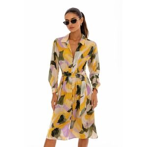 NWT‎ French Connection Abstract Long Shirt Summer Party Dress Yellow XS NEW
